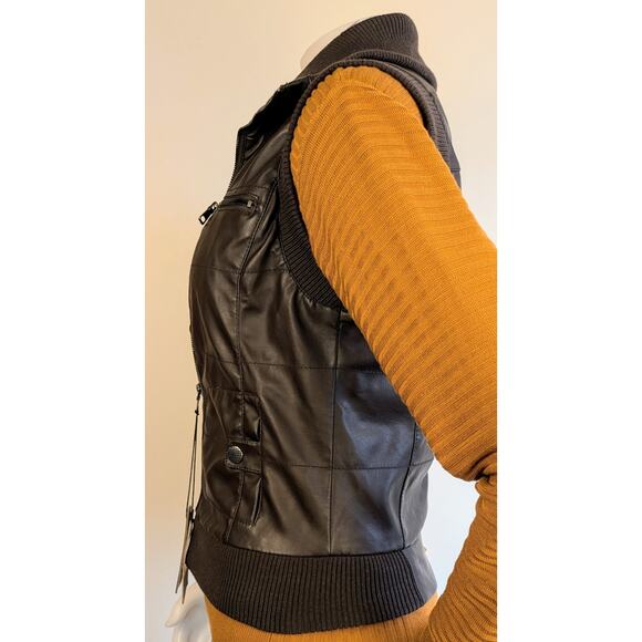 Ci Sono by Cavalini Cropped Vest Small Brown Vegan Faux Leather Collar NEW - Picture 8 of 12